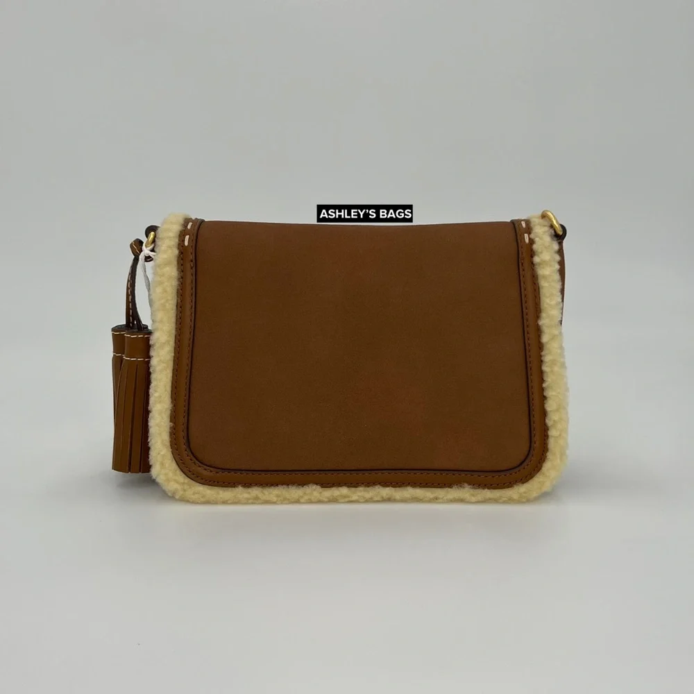 Tory Burch Thea Shearling Flap Crossbody In Moose Brown